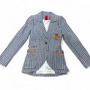 V Christina Blue Gray and Brown Blazer Classic Suit Jacket